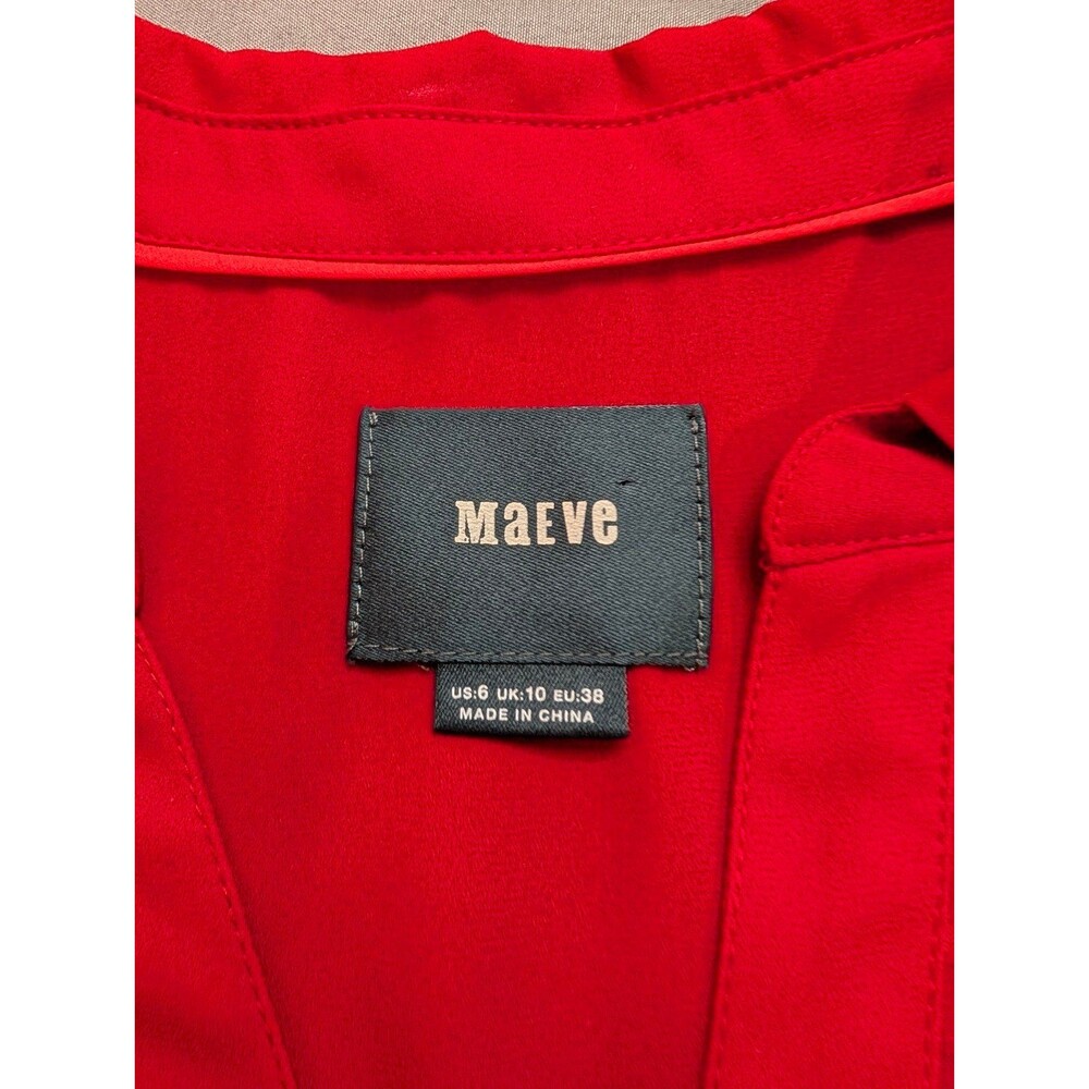 Women's Anthropologie Maeve De Stijl Blouse Long Sleeve Holiday Red Size 6 - Picture 8 of 10